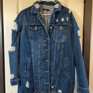 Boohoo Blue Distressed Denim Jacket